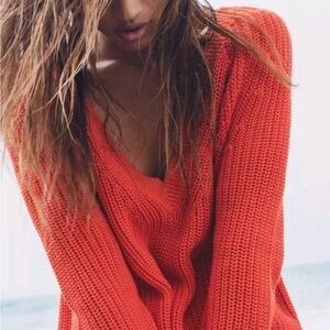 Rocky Barnes x 360cashmere Orange 100% Cotton Slouchy Ribbed Sweater Size S $200